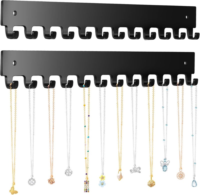 milylove Acrylic Necklace Holder 2 Pack Wall Mounted Necklace Organizer Hanging Jewelry Organizer with 12 Hooks for Necklaces, Bracelets, Rings and Bangles Display Black - Image 1